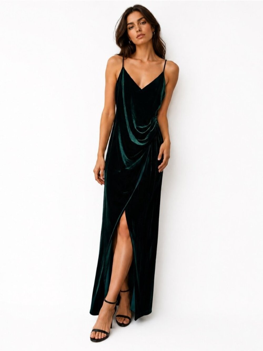 Betsy & Adam Deep Emerald Velvet Cowl Slip Dress size 14
